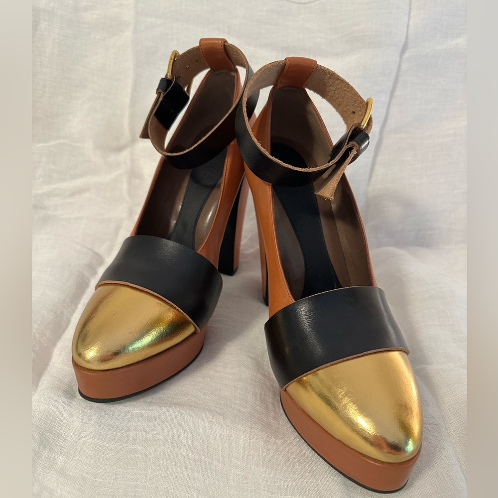 Marni Pumps -Blk/ Gold/ Sable - size 39.5 NWT